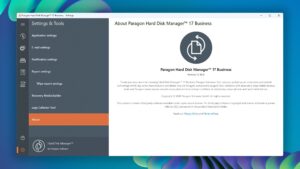 paragon hard disk manager about window