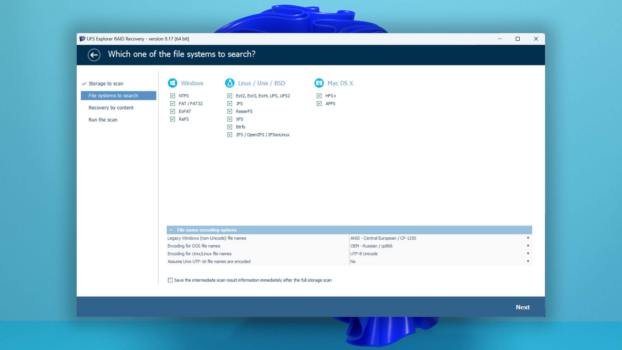 ufs explorer file systems to search step