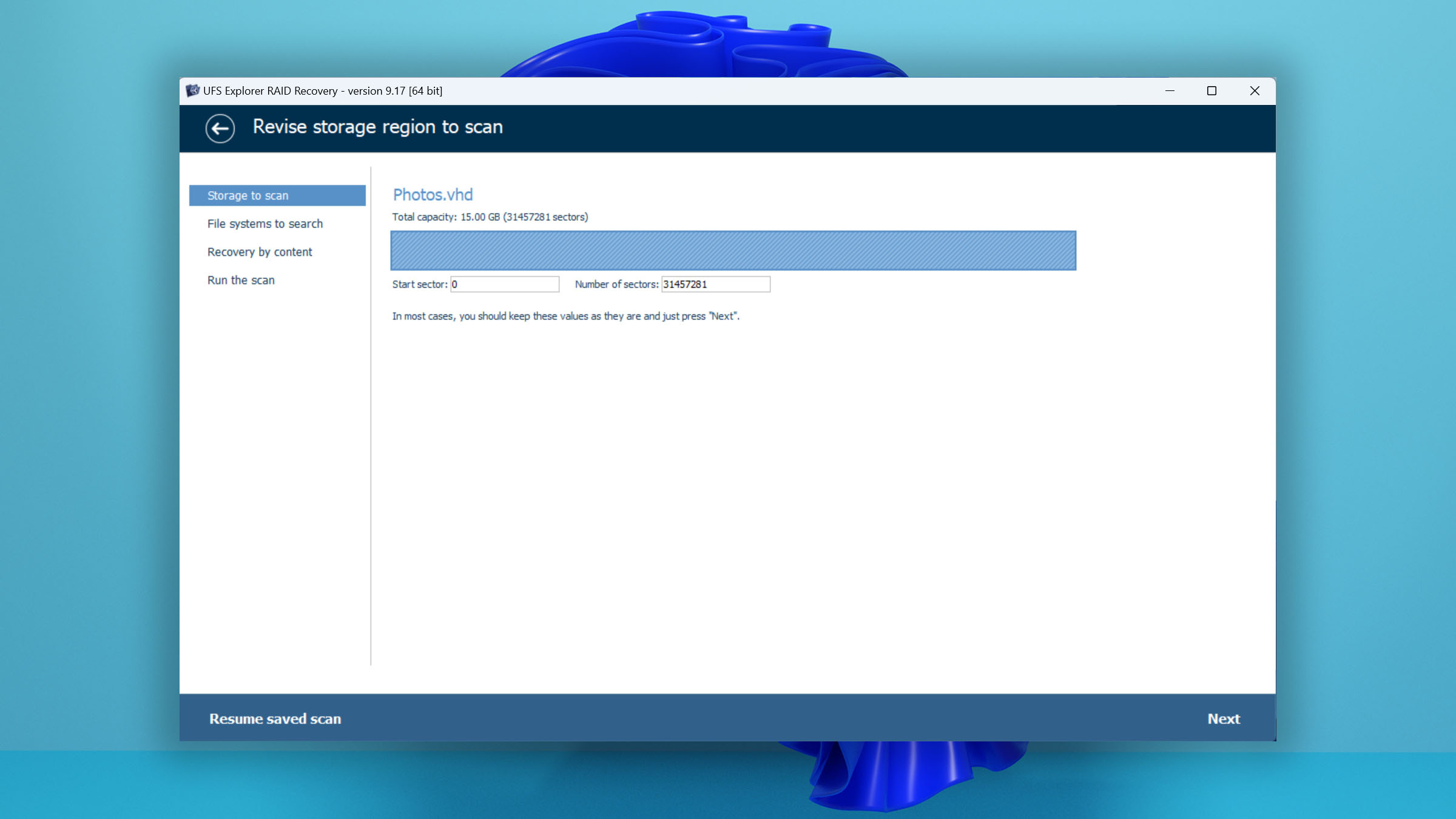 ufs explorer storage to scan step